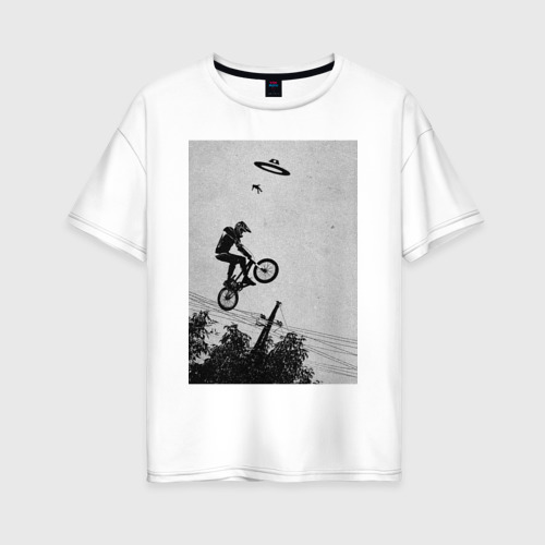 Женская футболка хлопок Oversize UFO BMX, цвет белый