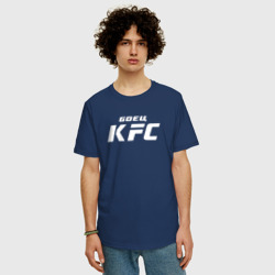 Футболка с принтом Боец KFC для мужчины, вид на модели спереди №2. Цвет основы: темно-синий