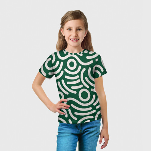 Детская футболка 3D с принтом Абстрактный белый узор, вид сбоку #3