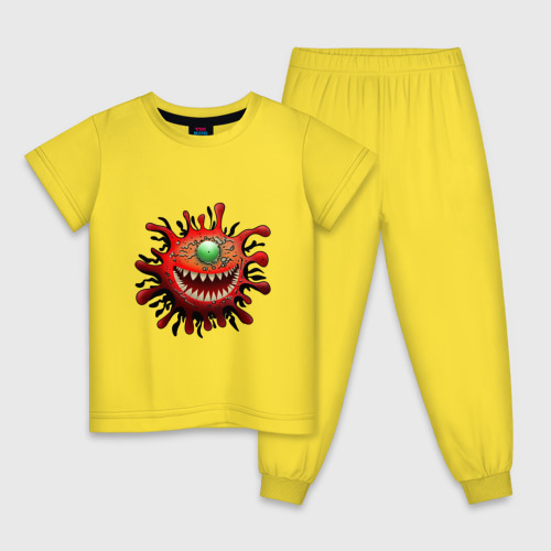 Детская пижама хлопок с принтом Веселый вирус красный, вид спереди #2