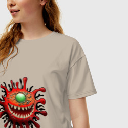 Женская футболка хлопок Oversize Веселый вирус красный - фото 2