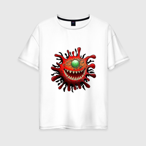 Женская футболка оверсайз из хлопка с принтом Веселый вирус красный, вид спереди №1