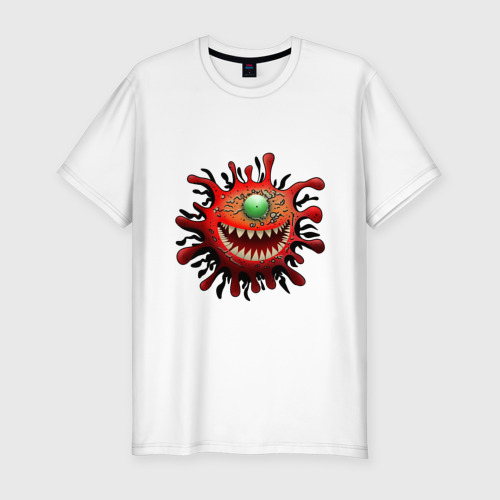 Мужская футболка хлопок Slim с принтом Веселый вирус красный, вид спереди #2