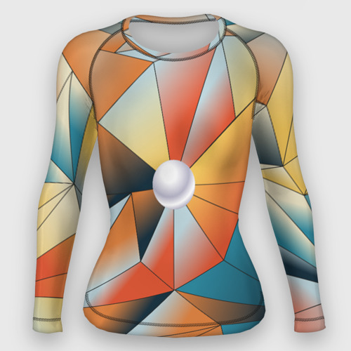 Женский рашгард 3D с принтом Жемчужина - градиент из полигональных треугольников, вид спереди #2