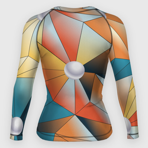 Женский рашгард 3D с принтом Жемчужина - градиент из полигональных треугольников, вид сзади #1