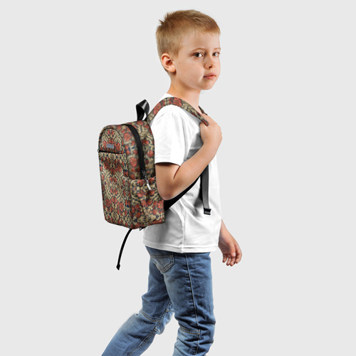 Детский рюкзак 3D с принтом Красно-золотой узор под хохлому, вид сзади #1