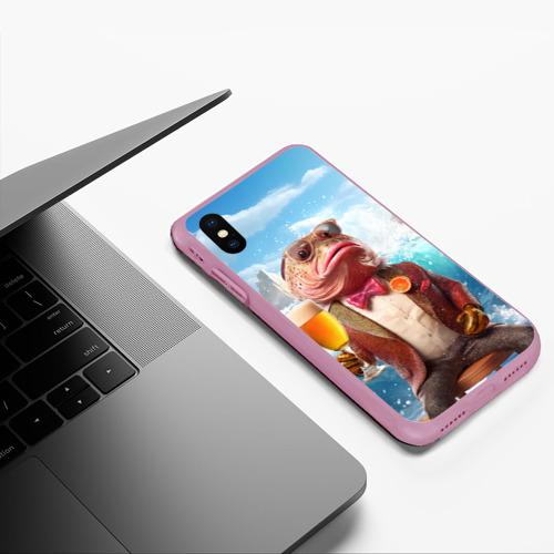 Чехол для iPhone XS Max матовый Мистер карп с пивом, цвет розовый - фото 5