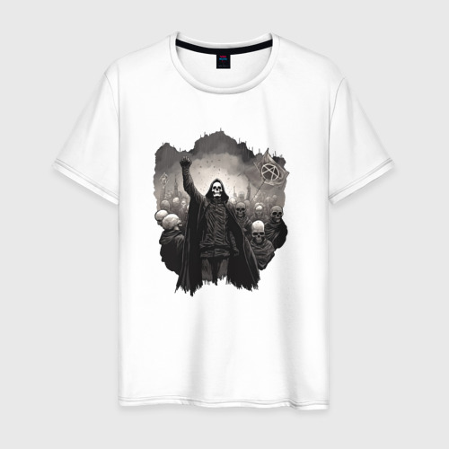 Мужская футболка из хлопка с принтом Мертвый анархист и орда, вид спереди №1