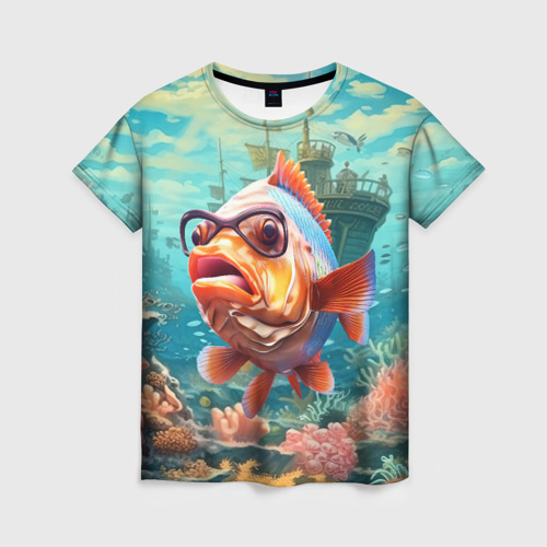 Женская футболка 3D с принтом Рыбка в  озере, вид спереди #2