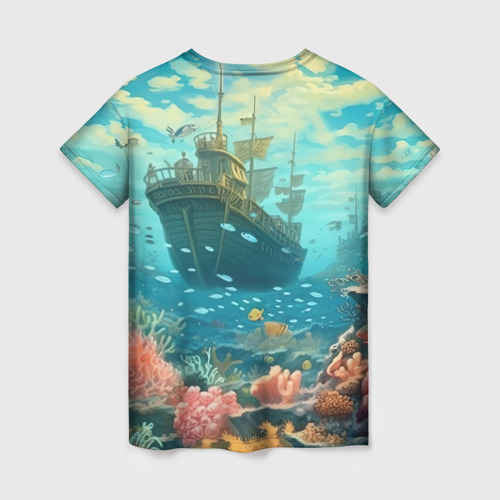Женская футболка 3D с принтом Рыбка в  озере, вид сзади #1