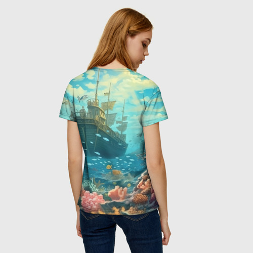 Женская футболка 3D с принтом Рыбка в  озере, вид сзади #2