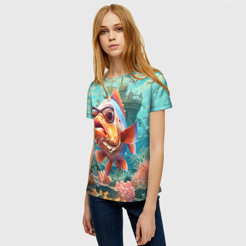 Женская футболка 3D с принтом Рыбка в  озере, фото на моделе #1