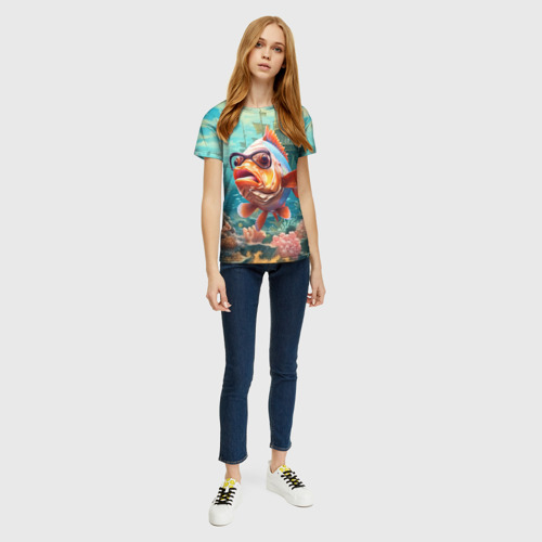 Женская футболка 3D с принтом Рыбка в  озере, вид сбоку #3