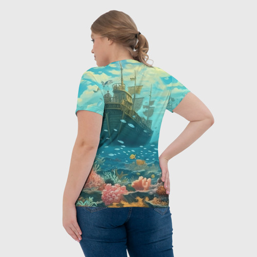 Женская футболка 3D с принтом Рыбка в  озере, вид сзади #2