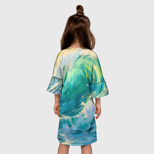 Детское платье 3D с принтом Карп на волне, вид сзади #2
