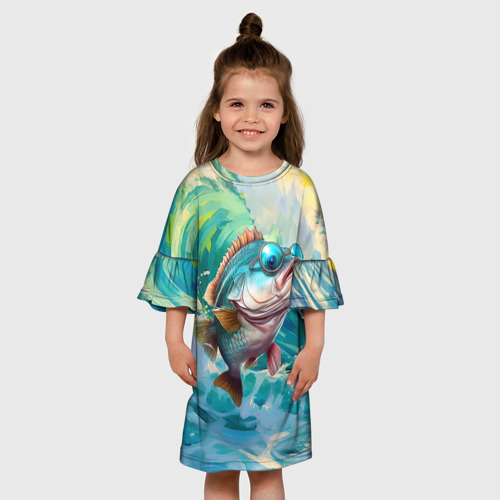 Детское платье 3D с принтом Карп на волне, вид сбоку #3