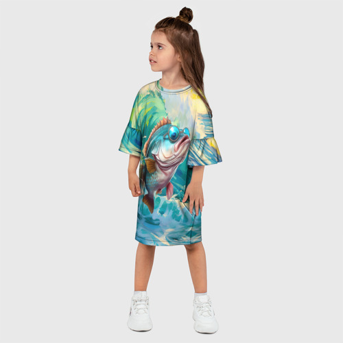 Детское платье 3D с принтом Карп на волне, фото на моделе #1