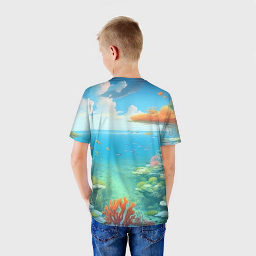 Детская футболка 3D с принтом Большой карп, вид сзади #2