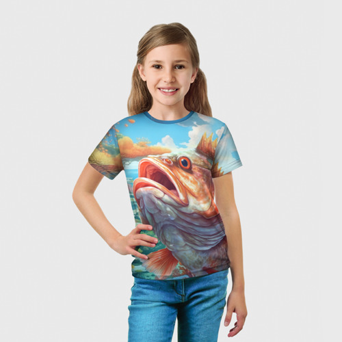 Детская футболка 3D с принтом Большой карп, вид сбоку #3