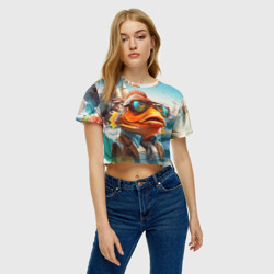 Женская футболка Crop-top 3D Карп в солнечных очках - фото 2