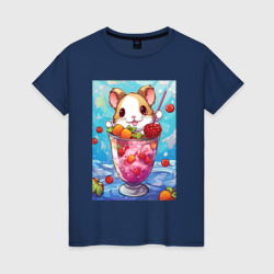 Женская футболка хлопок Хомячок в ягодном коктейле