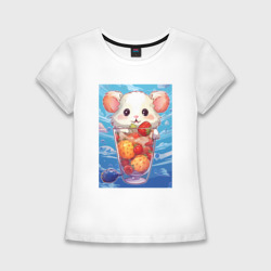 Женская футболка хлопок Slim Хомячок в стакане с ягодами