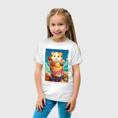 Детская футболка хлопок с принтом Хомяк в   коктейле, вид сбоку #3