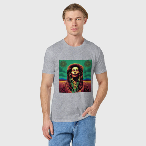 Мужская футболка хлопок Digital Art Bob Marley in the field, цвет меланж - фото 3