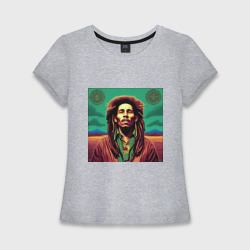 Женская футболка хлопок Slim Digital Art Bob Marley in the field