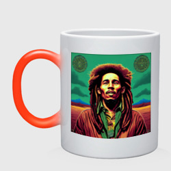 Кружка хамелеон Digital Art Bob Marley in the field