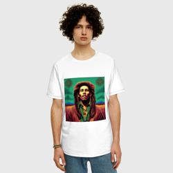 Футболка с принтом Digital Art Bob Marley in the field для мужчины, вид на модели спереди №2. Цвет основы: белый