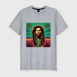 Мужская футболка хлопок Slim Digital Art Bob Marley in the field