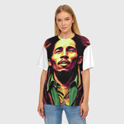 Женская футболка oversize 3D Digital Art Bob Marley in the field - фото 2