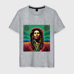 Мужская футболка хлопок Digital Art Bob Marley in the field