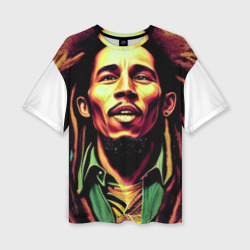 Женская футболка oversize 3D Digital Art Bob Marley in the field