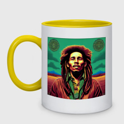 Кружка двухцветная Digital Art Bob Marley in the field