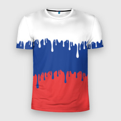 Мужская футболка 3D Slim Флаг России - потёки