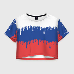 Женская футболка Crop-top 3D Флаг России - потёки
