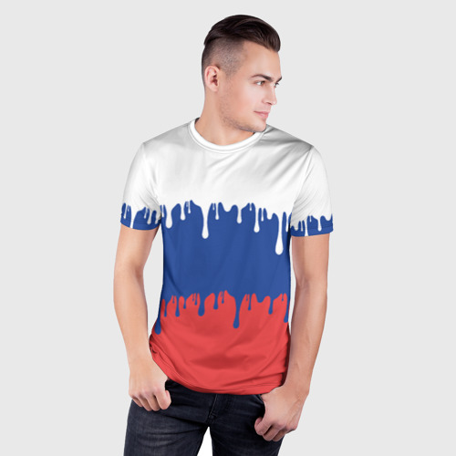 Мужская футболка 3D Slim Флаг России - потёки, цвет 3D печать - фото 3