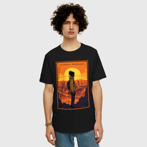 Мужская футболка хлопок Oversize The Weeknd Blinding lights, цвет черный - фото 3