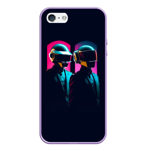 Чехол для iPhone 5/5S матовый Daft Punk - One more time, цвет светло-сиреневый