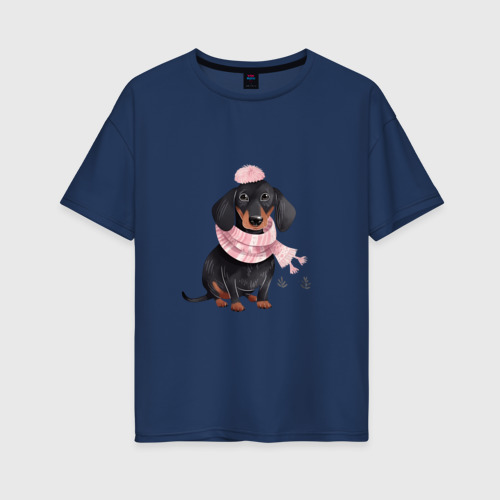 Женская футболка хлопок Oversize с принтом Лучший друг - такса черно-подпалая, вид спереди #2