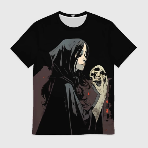 Мужская футболка 3D с принтом Кукла Колдуна с черепoм, вид спереди #2