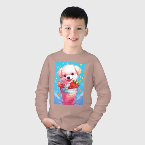 Детский лонгслив хлопок с принтом Клубничный щенок, фото на моделе #1