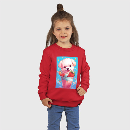 Детский свитшот хлопок с принтом Клубничный щенок, фото на моделе #1