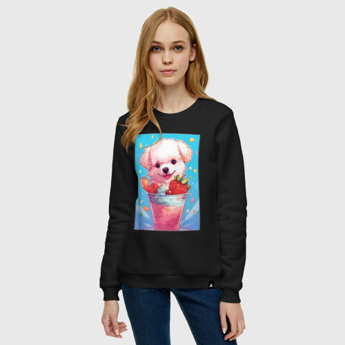 Женский свитшот хлопок с принтом Клубничный щенок, фото на моделе #1