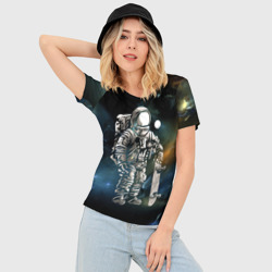 Женская футболка 3D Slim Космонавт-скейтбордист - фото 2