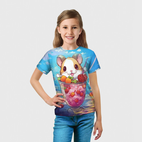 Детская футболка 3D Хомячок в коктейле, цвет 3D печать - фото 5