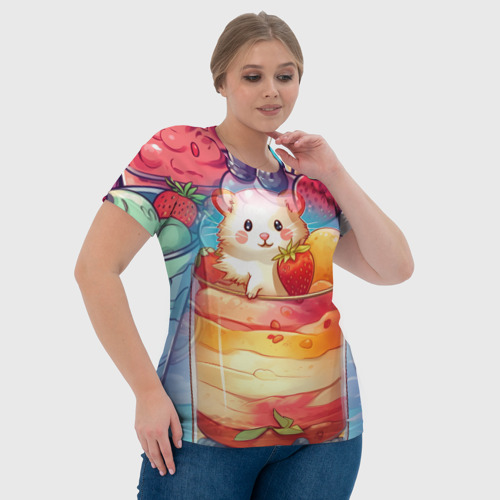 Женская футболка 3D Хомячок в ягодном коктейле, цвет 3D печать - фото 6