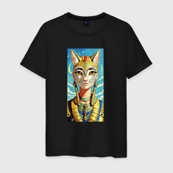 Мужская футболка хлопок Египетская девушка кошка аниме